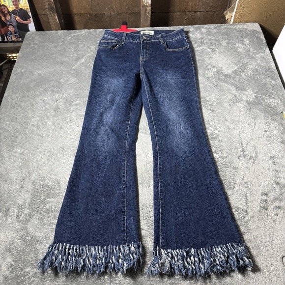 Aurora Denim - Vintage Y2K Aurora Fringe Flare Jeans Size L‎ (28x27) Rave Festival Stretch